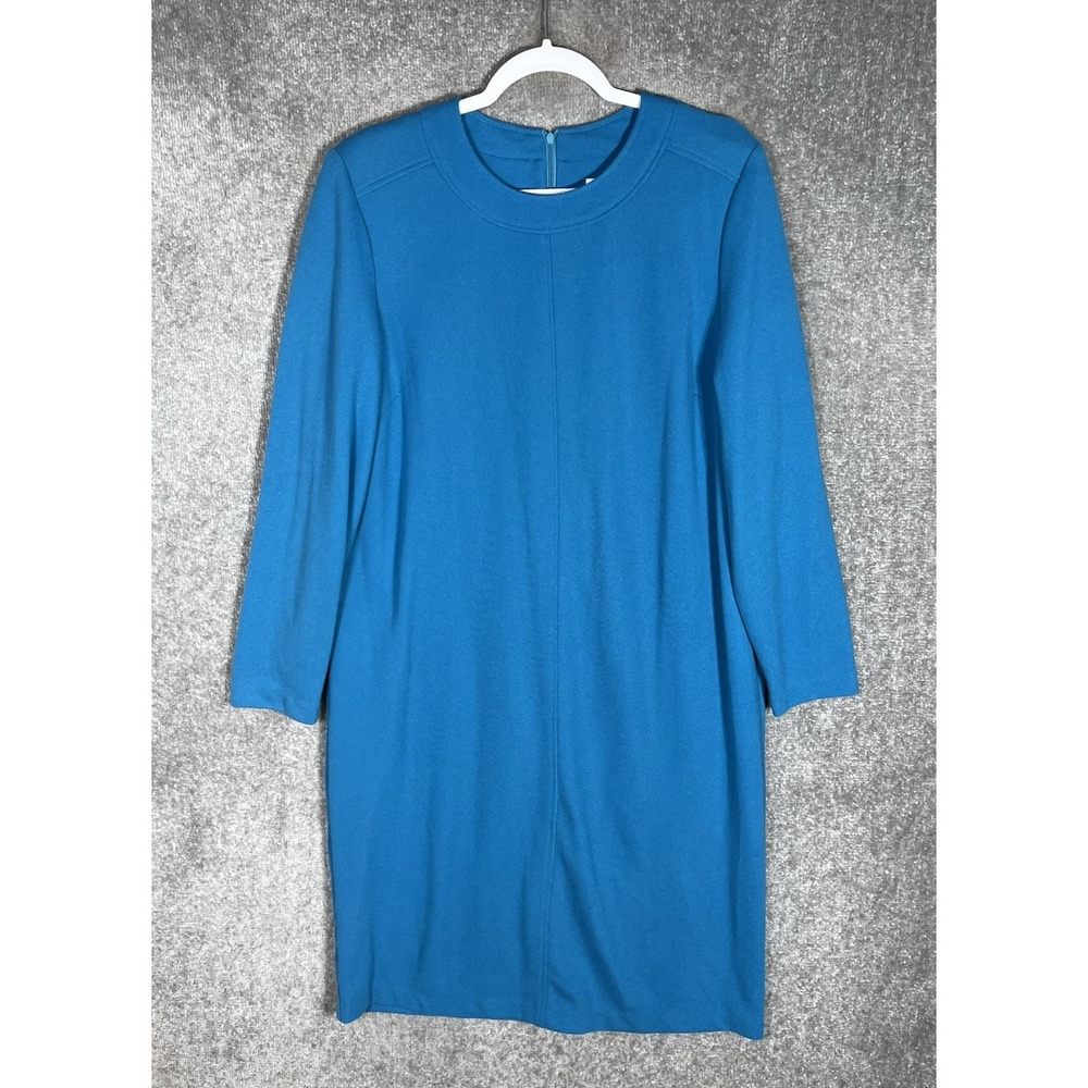 Vintage Wilroy Dress Womens Size‎ 18 Turquoise Blue Knit Long Sleeve USA Made